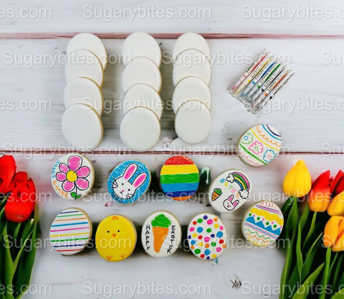 Easter Cookie Coloring Kit with 12 Cookies and 7 Edible Ink Markers, Color your own Easter Sugar Cookies Kit