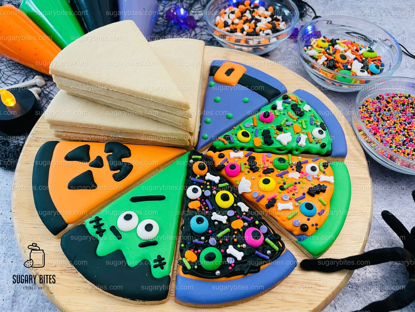 Halloween Cookie Decorating Kit, Halloween Pizza Cookie Kit, (Large Cookies) ***INCLUDES 24 ITEMS*** With 4 Icing Bags & 3 Deluxe Sprinkle!!