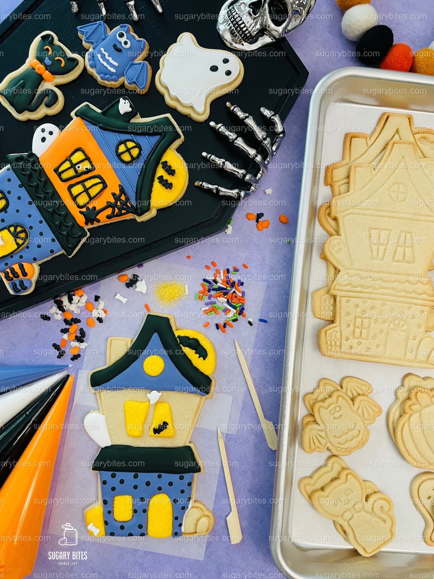 Halloween Cookie Decorating Kit, DIY Cookie Kit, (Large Cookies) ***INCLUDES 24 ITEMS*** With 4 Icing Bags & 3 Deluxe Sprinkle!!