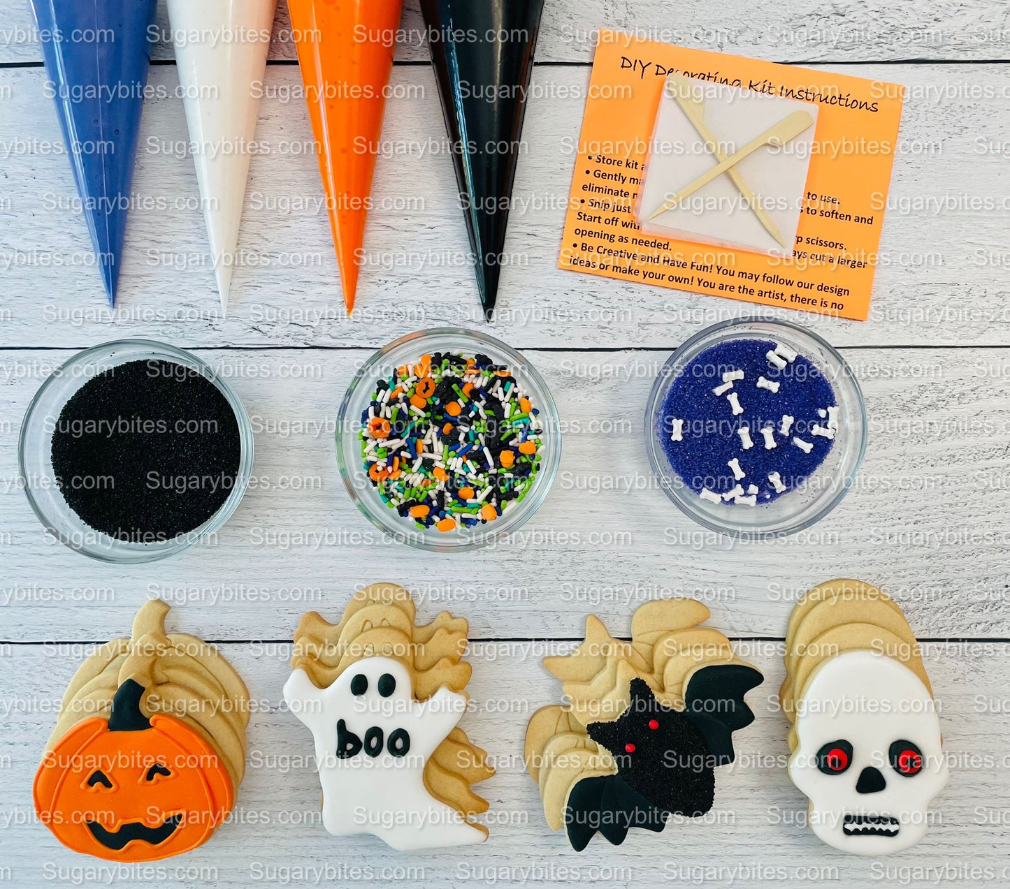 Halloween Cookie Decorating Kit, DIY Cookie Kit, (Large Cookies) ***INCLUDES 24 ITEMS*** With 4 Icing Bags & 3 Deluxe Sprinkle!