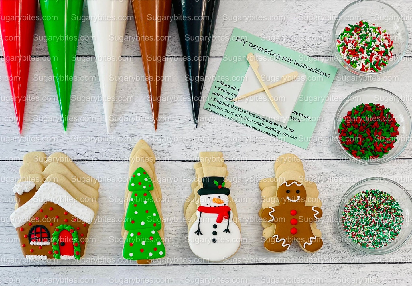 Christmas Cookie Decorating Kit, Christmas DIY Cookie Kit, (Large Cookies), ***INCLUDES 25 ITEMS*** With 3 Deluxe Sprinkles and 5 Icing Bags.