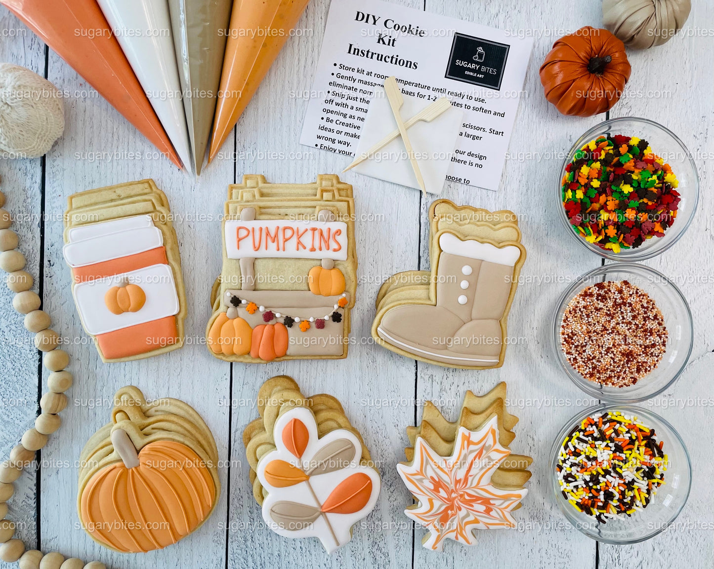 Fall Cookie Decorating Kit, ***INCLUDES 24 ITEMS*** Zoom Party Favors, Assorted Shaped Cookie Kit, (Large Cookies)