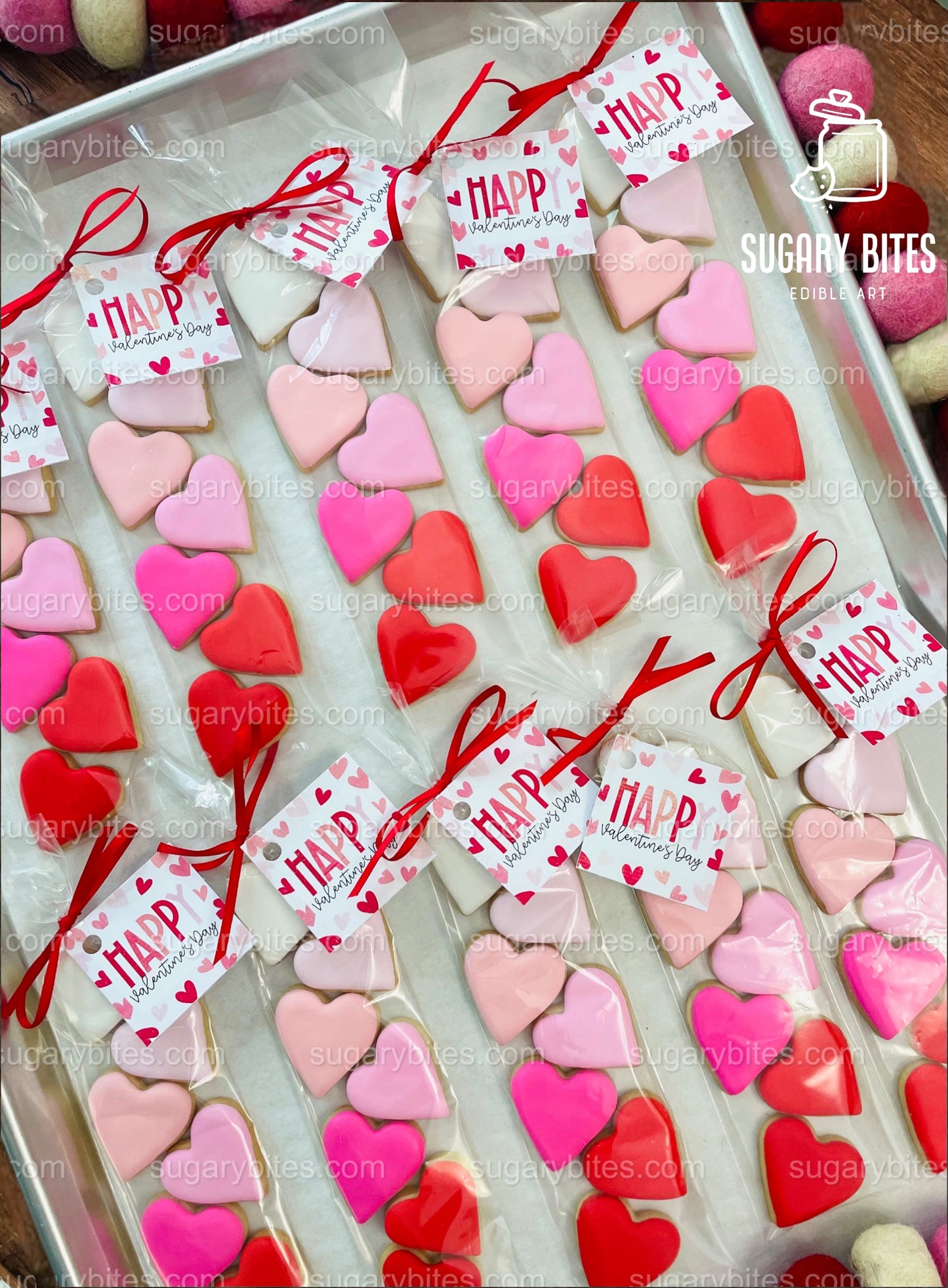 Valentines Day Mini Heart Cookie Packs, MINI Heart Sugar Cookies, Valetines Gift,**SET of 5 BAGS** (35 heart cookies total)