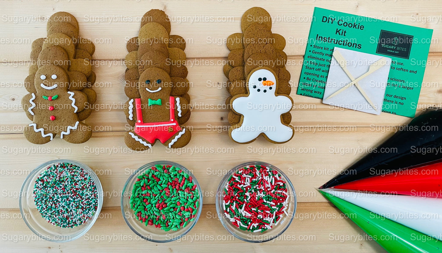 Gingerbread Cookie Decorating Kit, Christmas DIY Cookie Kit, (Large Cookies), ***INCLUDES 24 ITEMS***With 4 Icing Bags & 3 Deluxe Sprinkles!