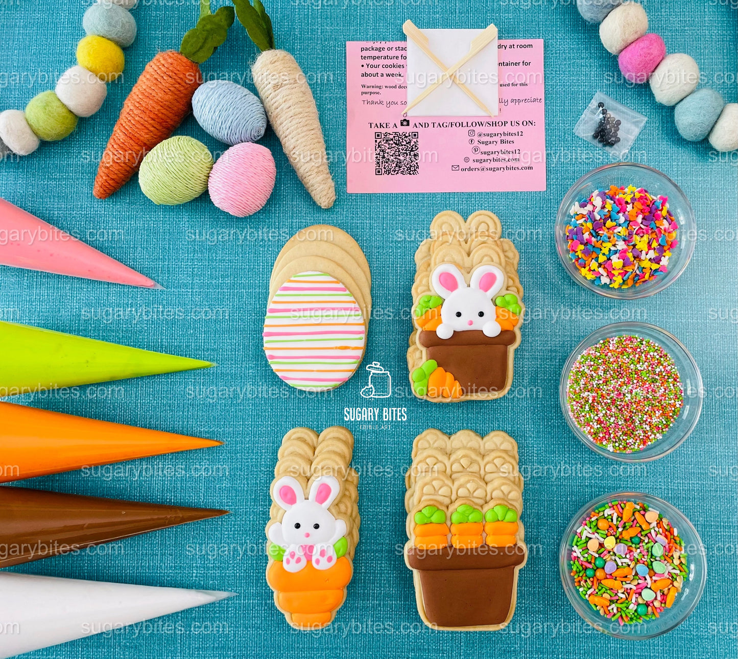 Easter Cookie Decorating Kit, DIY Spring Sugar Cookie Decorating Kit, **INCLUDES 26 ITEMS**,(Large Cookies)…with 5 Icing Bags & Free Bonus!!!
