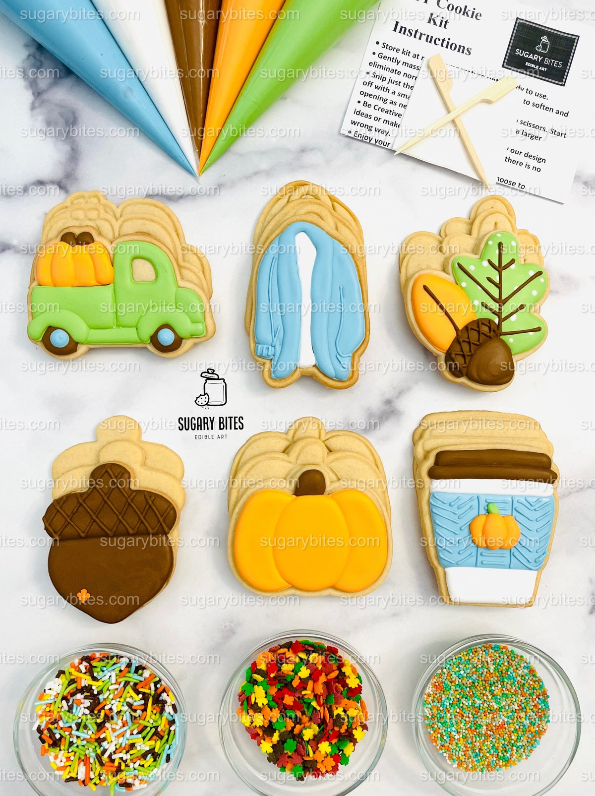 Fall Cookie Decorating Kit, Thanksgiving DIY cookie kit **INCLUDES 24 ITEMS** Zoom Party Favors, Assorted Shaped Cookie Kit, (Large Cookies)