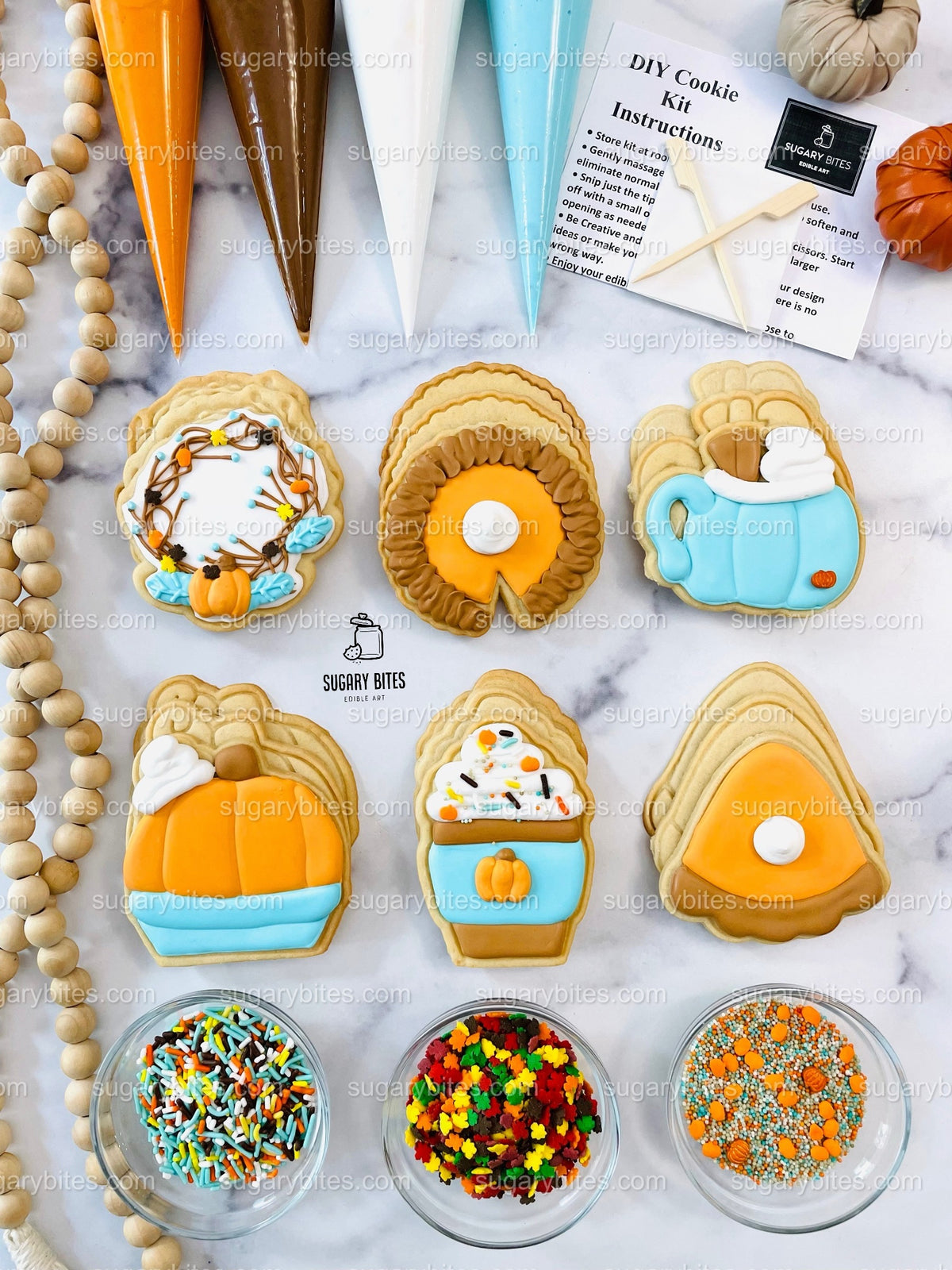 Fall Cookie Decorating Kit, Thanksgiving Cookie Decorating Kit, Fall Cookies, Thanksgiving Cookies ***INCLUDES 24 ITEMS*** (Large Cookies)