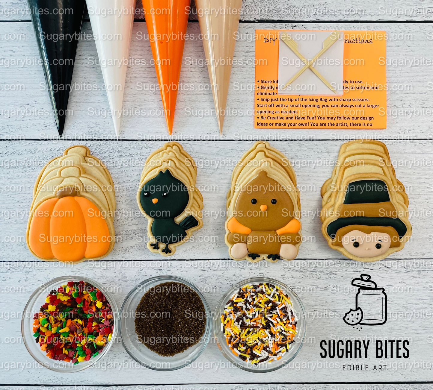 Fall Cookie Decorating Kit, Fall DIY Decorating Cookies Kit, (Large Cookies), **INCLUDES 24 ITEMS**, with 4 Icing Bags and 3 Sprinkles!