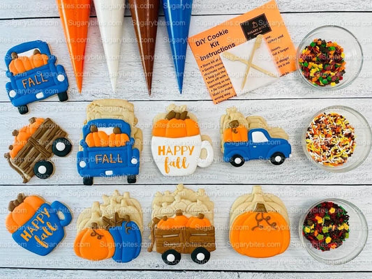 Fall Cookie Decorating Kit, ***INCLUDES 24 ITEMS*** Zoom Party Favors, Assorted Shaped Cookie Kit, (Large Cookies)!