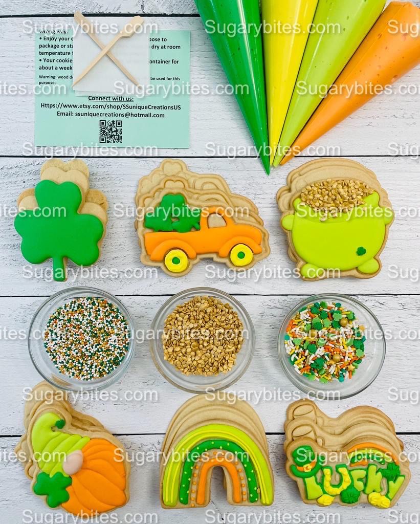 St Patrick’s Day Cookie Decorating Kit, St. Patrick’s Day DIY Cookie Kit, **INCLUDES 24 ITEMS** (Large Cookies), Included Deluxe Sprinkles