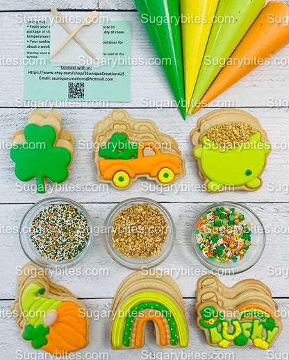 St Patrick’s Day Cookie Decorating Kit, St. Patrick’s Day DIY Cookie Kit, **INCLUDES 24 ITEMS** (Large Cookies), Included Deluxe Sprinkles