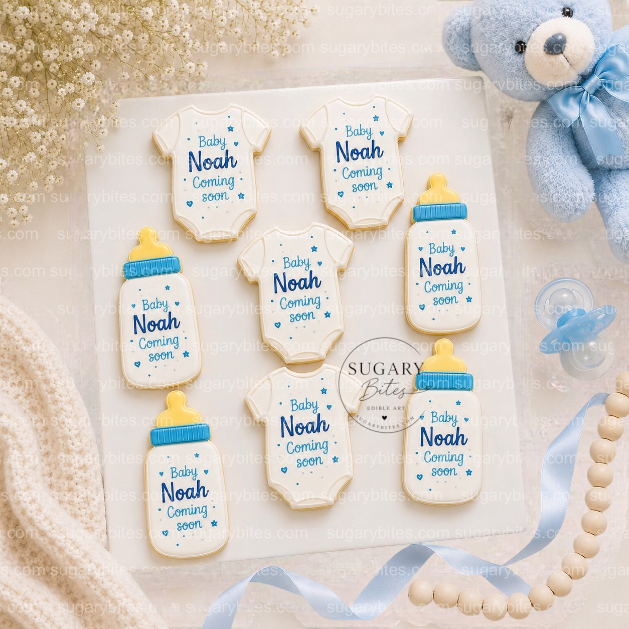 Baby Shower Cookies, Personalized Baby Shower Cookies – Custom Baby Name Onesie & Bottle Cookies, 12 Baby Shower Favors (Approximately 4 inches each)