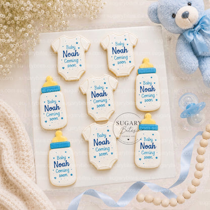 Baby Shower Cookies, Personalized Baby Shower Cookies – Custom Baby Name Onesie & Bottle Cookies, 12 Baby Shower Favors (Approximately 4 inches each)