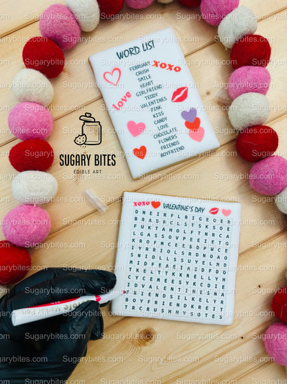 Valentine’s Day Word Search Cookies, Set of 2 JUMBO Cookies and 1 Edible Marker, CHOOSE your FLAVOR …What a fun addition to any celebration!