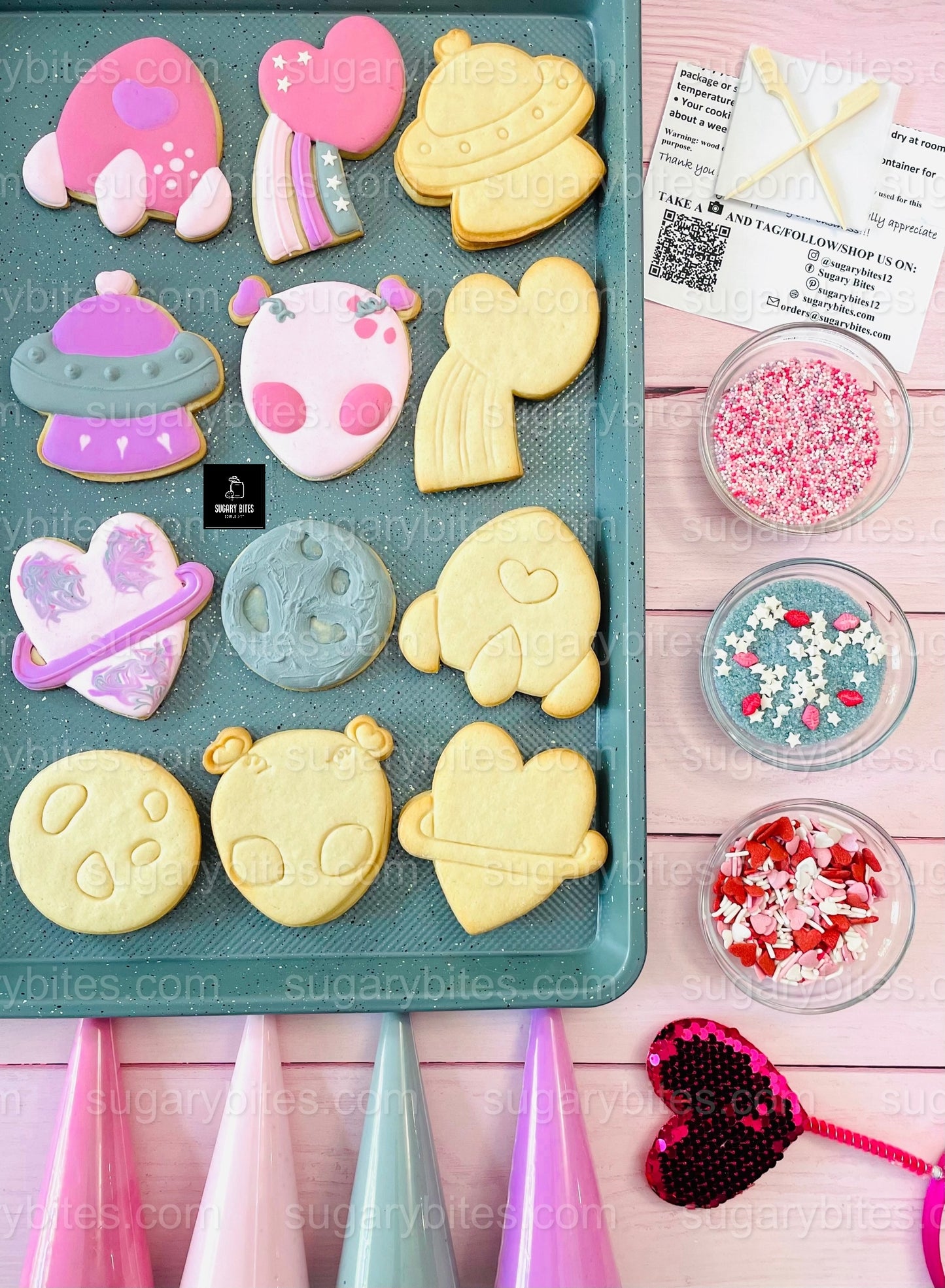 Valentine’s Day Cookie Decorating Kit | Space Cookies | Alien Cookies | Sugar Vanilla or Gluten-Free | INCLUDES 24 ITEMS*(Large Cookies)