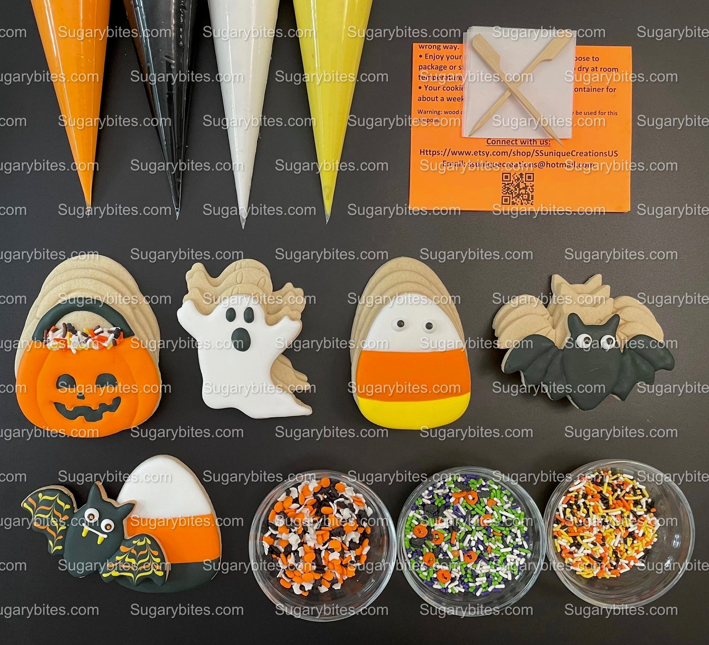 Halloween Cookie Decorating Kit, DIY Cookie Kit, (Large Cookies) ***INCLUDES 24 ITEMS*** With 4 Icing Bags & 3 Deluxe Sprinkle!