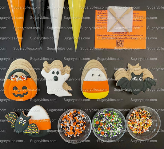 Halloween Cookie Decorating Kit, DIY Cookie Kit, (Large Cookies) ***INCLUDES 24 ITEMS*** With 4 Icing Bags & 3 Deluxe Sprinkle!