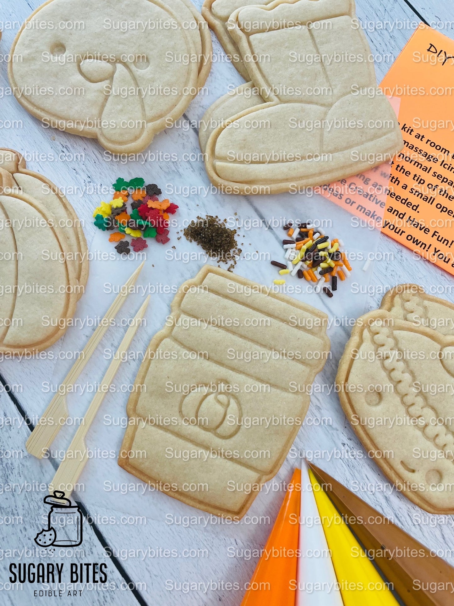 Fall Cookie Decorating Kit, Fall DIY Decorating Cookies Kit, (Large Cookies), **INCLUDES 24 ITEMS**, with 4 Icing Bags and 3 Sprinkles!
