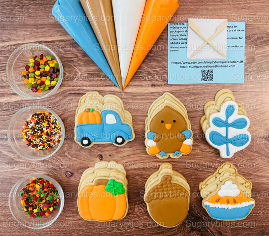 Fall Cookie Decorating Kit, Fall DIY Cookies Kit, (Large Cookies), **INCLUDES 24 ITEMS**, with 4 Icing Bags and 3 Sprinkles!