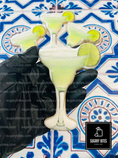 Fiesta Cookie Set (12 Iced and Printed Cookies), Margarita Cookies, Tequila Shot Cookies, Lime Cookies, and Tequila Bottle Cookies.