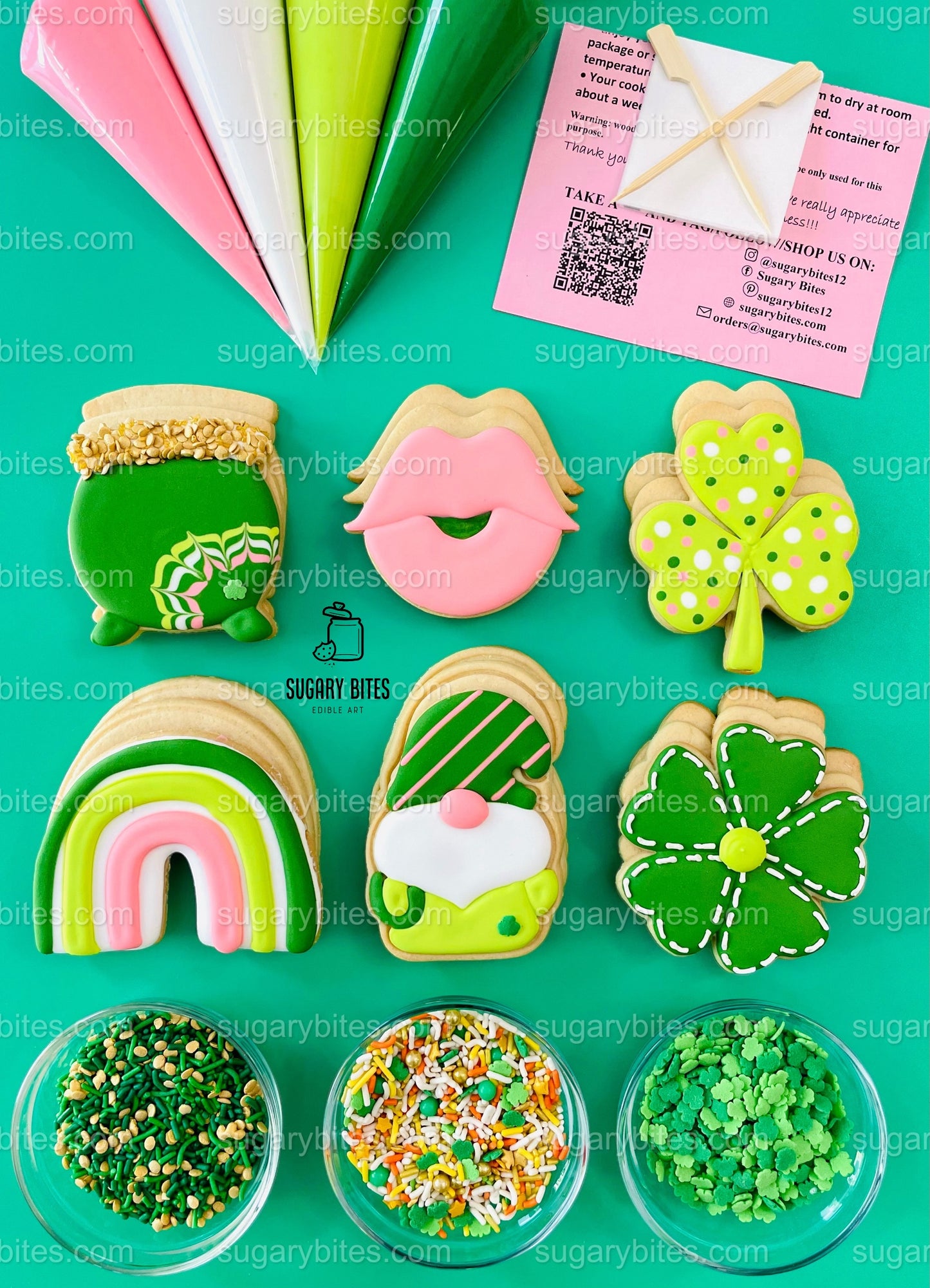 St Patrick’s Day Cookie Decorating Kit, St. Patrick’s Day DIY Cookie Kit, **INCLUDES 24 ITEMS** (Large Cookies), Included Deluxe Sprinkles