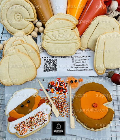 Fall Cookie Kit, Thanksgiving DIY cookie kit **INCLUDES 24 ITEMS* Zoom Party Favors, Assorted Shaped Cookie Kit, (Large Cookies)