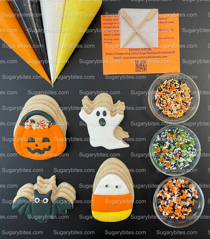 Halloween Cookie Decorating Kit, DIY Cookie Kit, (Large Cookies) ***INCLUDES 24 ITEMS*** With 4 Icing Bags & 3 Deluxe Sprinkle!