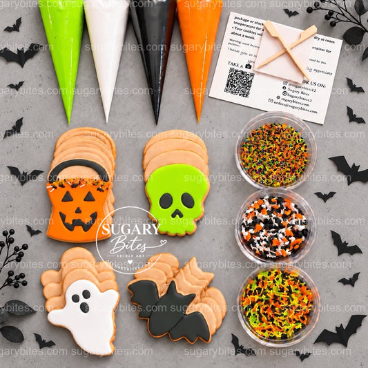 Halloween Cookie Decorating Kit, DIY Cookie Kit, 12 Undecorated Cookies, Royal Icing & Sprinkles, Kids' Halloween Party Activity, Fall Gifts
