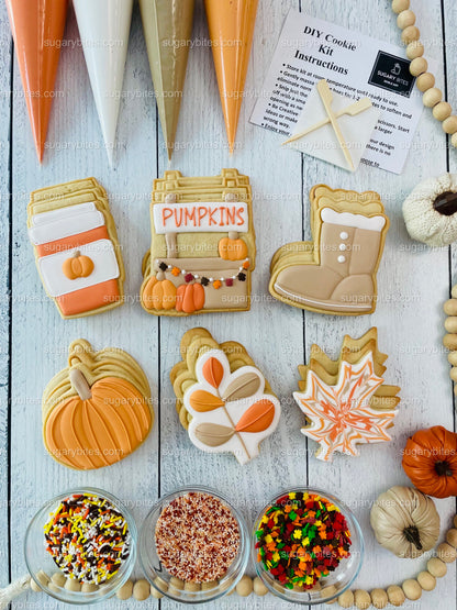 Fall Cookie Decorating Kit, ***INCLUDES 24 ITEMS*** Zoom Party Favors, Assorted Shaped Cookie Kit, (Large Cookies)