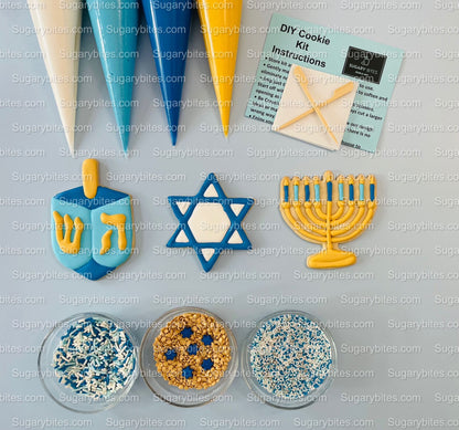 Hanukkah Cookie Decorating Kit, DIY Cookie Kit, (Large Cookies) ***INCLUDES 24 ITEMS*** With 4 Icing Bags & 3 Deluxe Sprinkle!