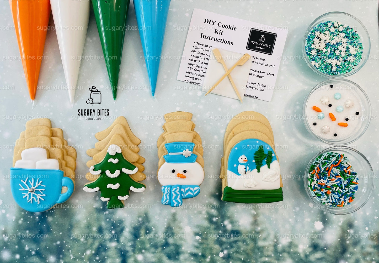 Winter Cookie Decorating Kit, Winter DIY Cookie Kit, (Large Cookies) ***INCLUDES 24 ITEMS*** With 4 Icing Bags & 3 Deluxe Sprinkle!!