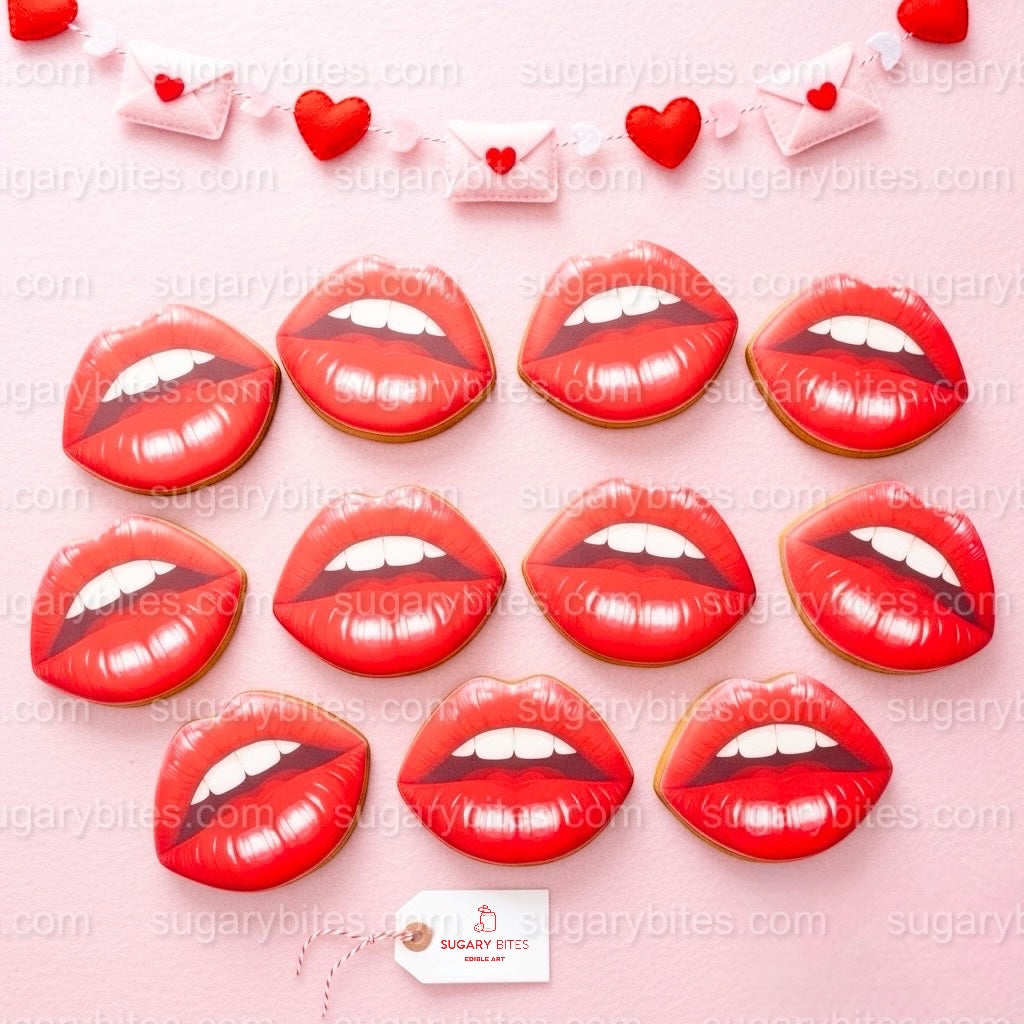 Valentines Cookies, Valentine’s Day Lips Cookies – 12 Large Hand-Decorated Sugar Cookies — Sugar Vanilla or GLUTEN-FREE Vanilla