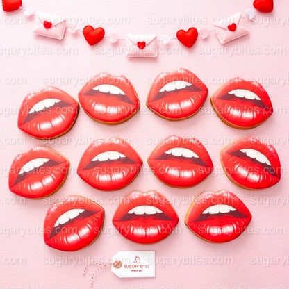 Valentines Cookies, Valentine’s Day Lips Cookies – 12 Large Hand-Decorated Sugar Cookies — Sugar Vanilla or GLUTEN-FREE Vanilla