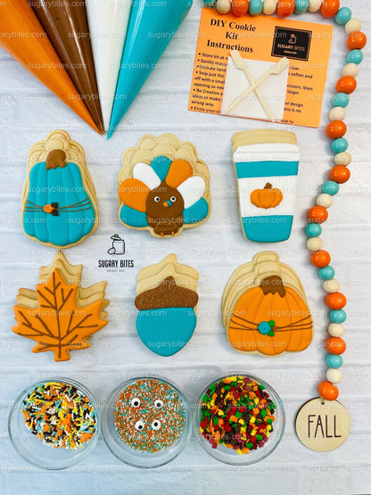 Fall Cookie Decorating Kit, ***INCLUDES 24 ITEMS*** Zoom Party Favors, Assorted Shaped Cookie Kit, (Large Cookies)