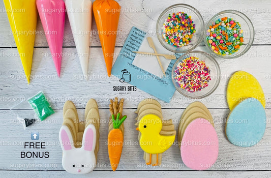 Easter Cookie Decorating Kit, Easter Spring DIY Sugar Cookie Kit, **INCLUDES 28 ITEMS**, (Large Cookies)… with Free Bonus!!!