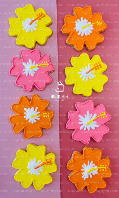 Hibiscus Flower Cookie, Summer Cookies, Flower Cookies, Hawaiian Cookies, Tropical Cookies, ****Includes 12 Large Decorated Cookies****