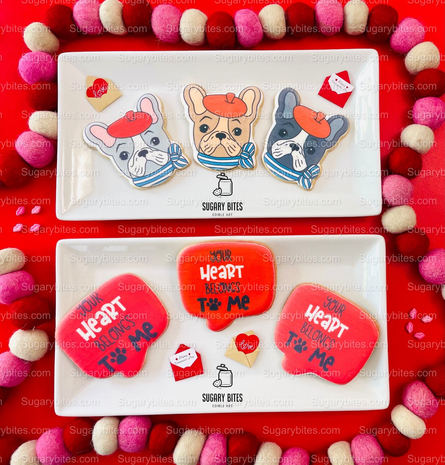 Valentine’s Day Cookies, ***SET of 2 LARGE COOKIES***, Frenchie Lover Cookies