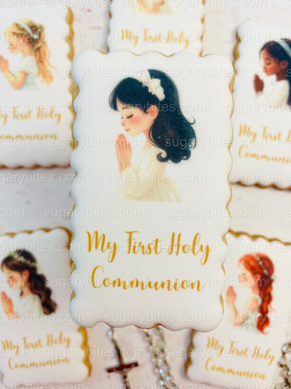 First Holy Communion Decorated Cookies – Handmade Printed Communion Cookies | Personalized Message | Sugar Vanilla or Gluten-Free