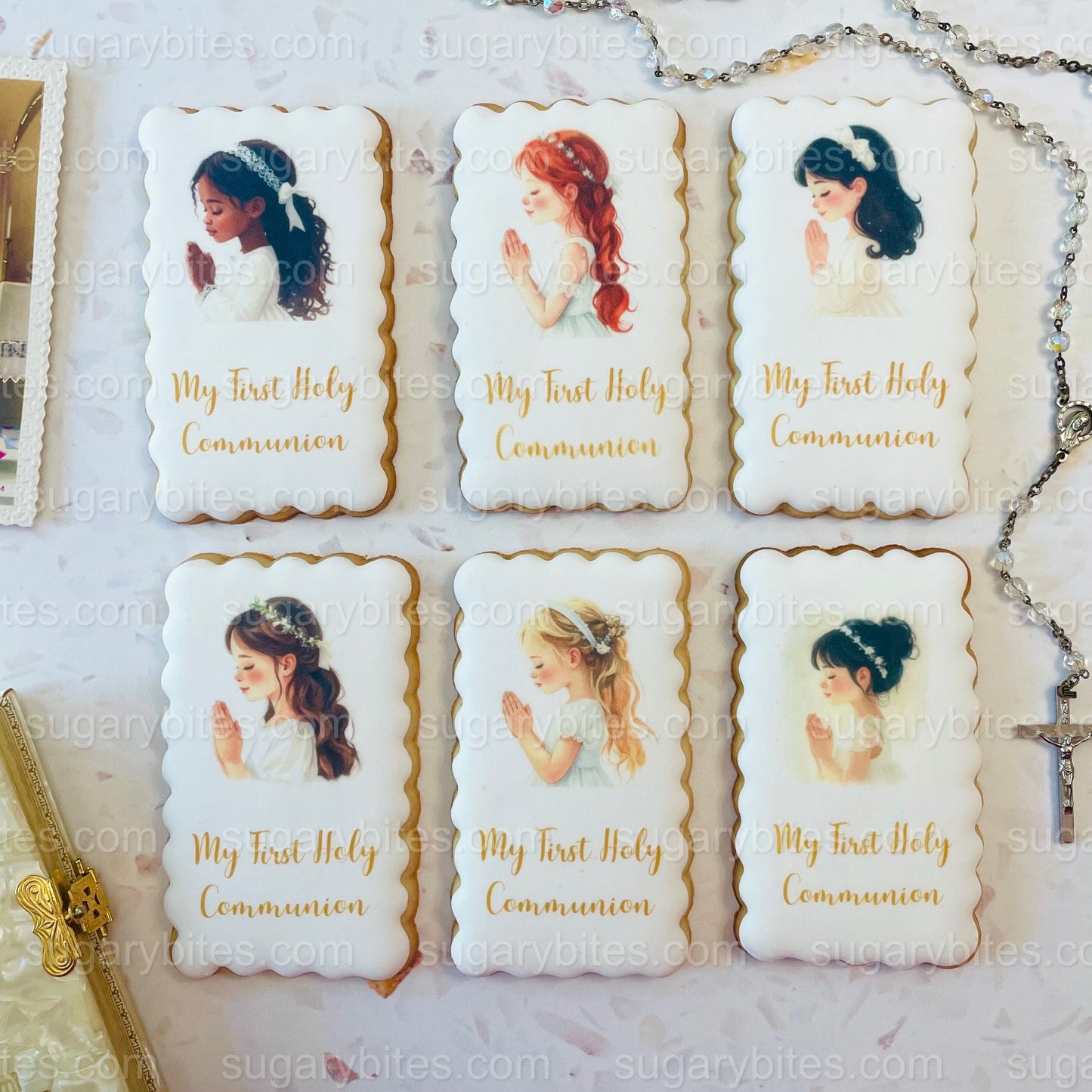 First Holy Communion Decorated Cookies – Handmade Printed Communion Cookies | Personalized Message | Sugar Vanilla or Gluten-Free