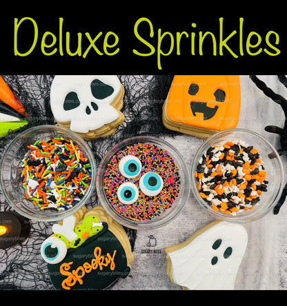 Halloween Cookie Decorating Kit, DIY Cookie Kit, (Large Cookies) ***INCLUDES 24 ITEMS*** With 4 Icing Bags & 3 Deluxe Sprinkle!!