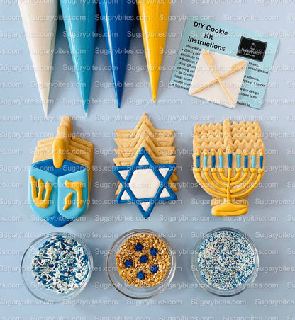 Hanukkah Cookie Decorating Kit, DIY Cookie Kit, (Large Cookies) ***INCLUDES 24 ITEMS*** With 4 Icing Bags & 3 Deluxe Sprinkle!
