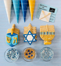 Load image into Gallery viewer, Hanukkah Cookie Decorating Kit, DIY Cookie Kit, (Large Cookies) ***INCLUDES 24 ITEMS*** With 4 Icing Bags &amp; 3 Deluxe Sprinkle!
