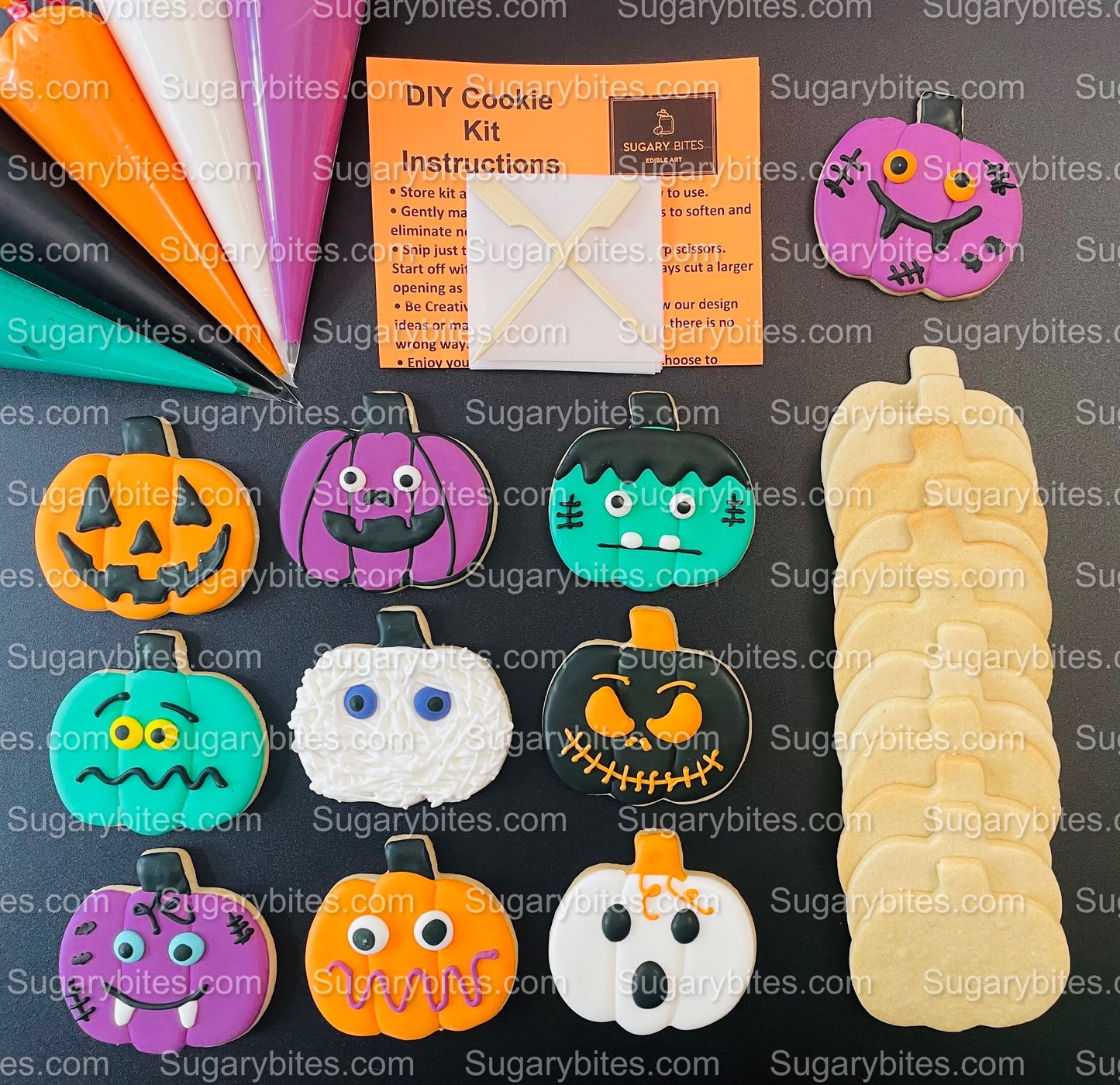 Halloween Cookie Decorating Kit, DIY Cookie Kit, (Large Cookies) ***INCLUDES 24 ITEMS*** With 4 Icing Bags & 3 Deluxe Sprinkle!