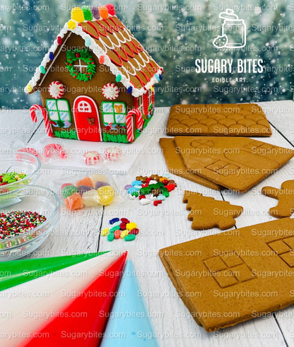 Gingerbread House Cookie Decorating Kit, DIY Cookie Kit, (Large Cookies), ***INCLUDES 24 ITEMS***With 4 Icing Bags & 6 Deluxe Sprinkles