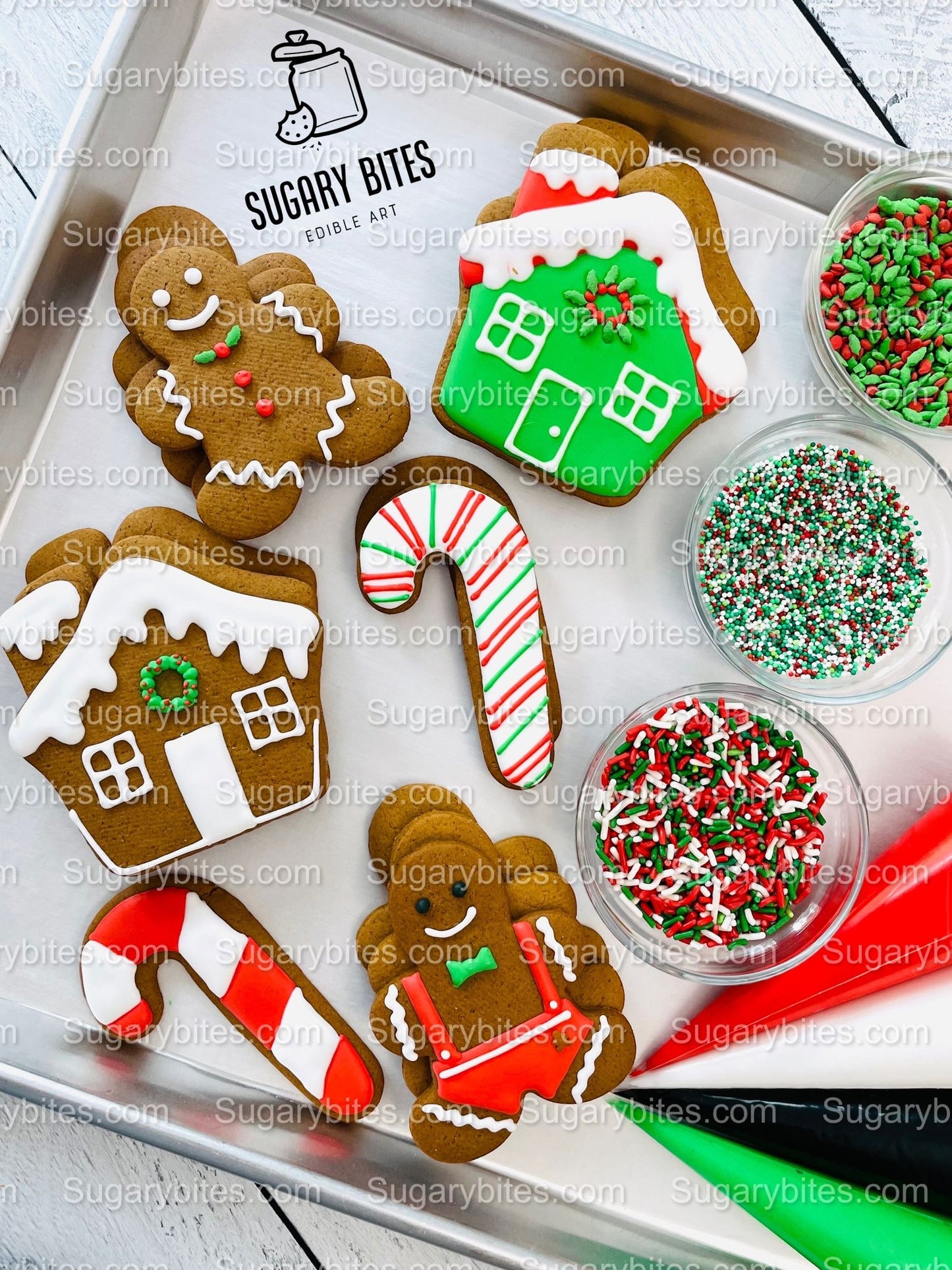 Gingerbread Cookie Decorating Kit, Christmas DIY Cookie Kit, (Large Cookies), ***INCLUDES 24 ITEMS***With 4 Icing Bags & 3 Deluxe Sprinkles!