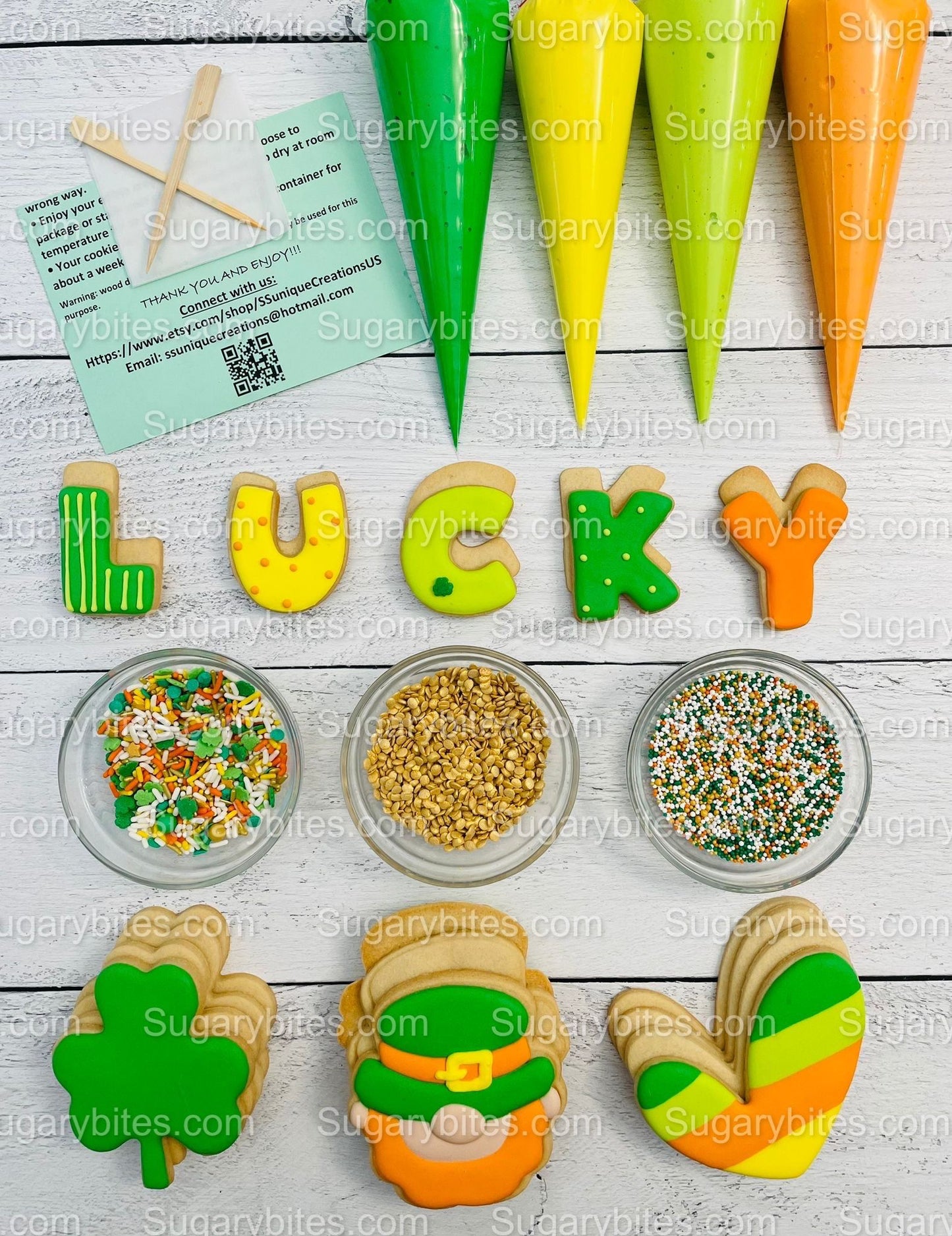 St Patrick’s Day Cookie Decorating Kit, St. Patrick’s Day DIY Cookie Kit, **INCLUDES 26 ITEMS** , Included Deluxe Sprinkles