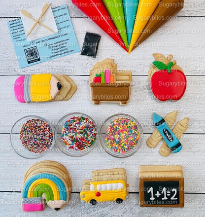 Back to School Cookie Decorating Kit, ***INCLUDES 28 ITEMS***** (large cookies), teacher appreciation, School gift…. includes FREE Bonus!!!