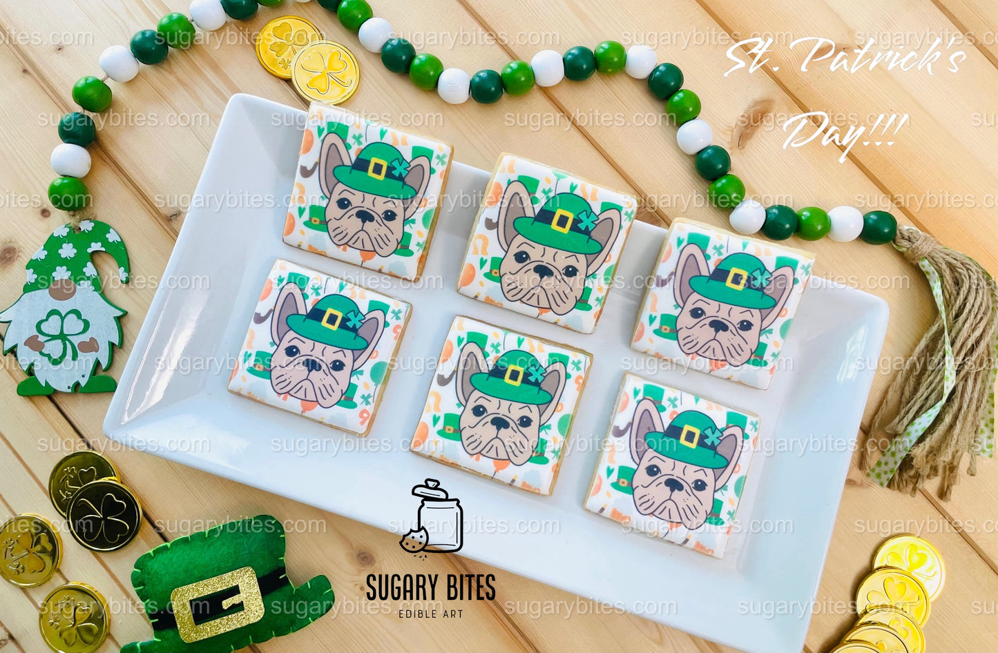 St. Patrick’s Day Cookie Set, Frenchie Birthday Gift,**SET of 12 Cookies**