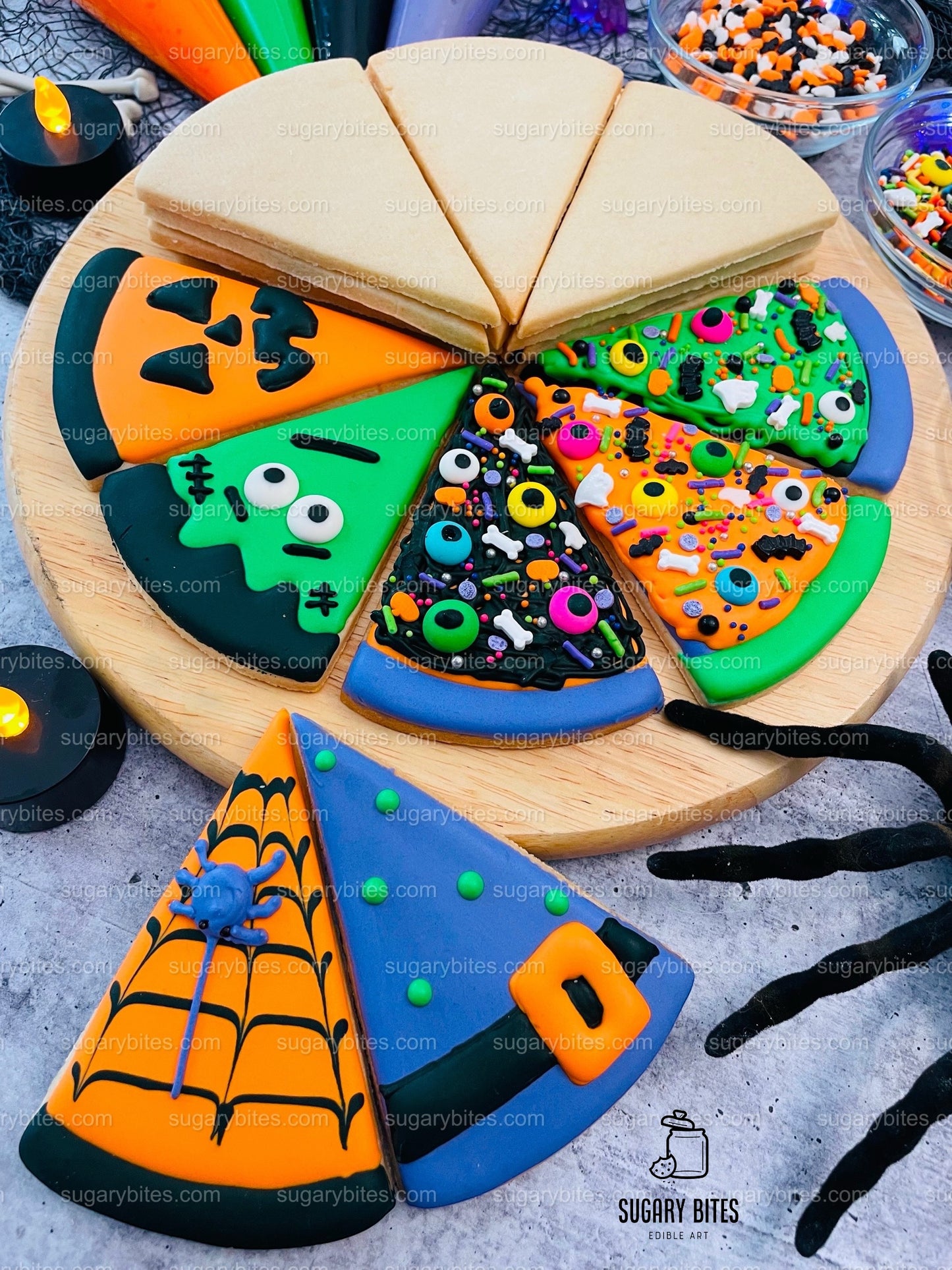 Halloween Cookie Decorating Kit, Halloween Pizza Cookie Kit, (Large Cookies) ***INCLUDES 24 ITEMS*** With 4 Icing Bags & 3 Deluxe Sprinkle!!