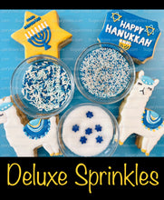 Load image into Gallery viewer, Hanukkah Cookie Decorating Kit, DIY Cookie Kit, (Large Cookies) ***INCLUDES 24 ITEMS*** With 4 Icing Bags &amp; 3 Deluxe Sprinkle!
